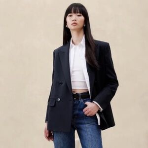 Banana Republic Siena Navy Blue Double-Breasted Italian Wool Blazer